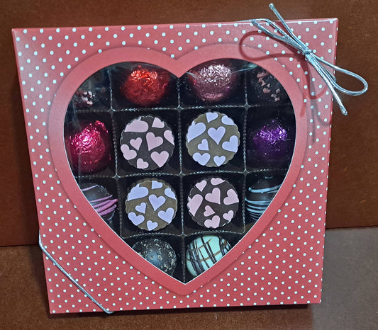 Red Valentine Heart Window Chocolate Truffles Gift Box 16 pieces