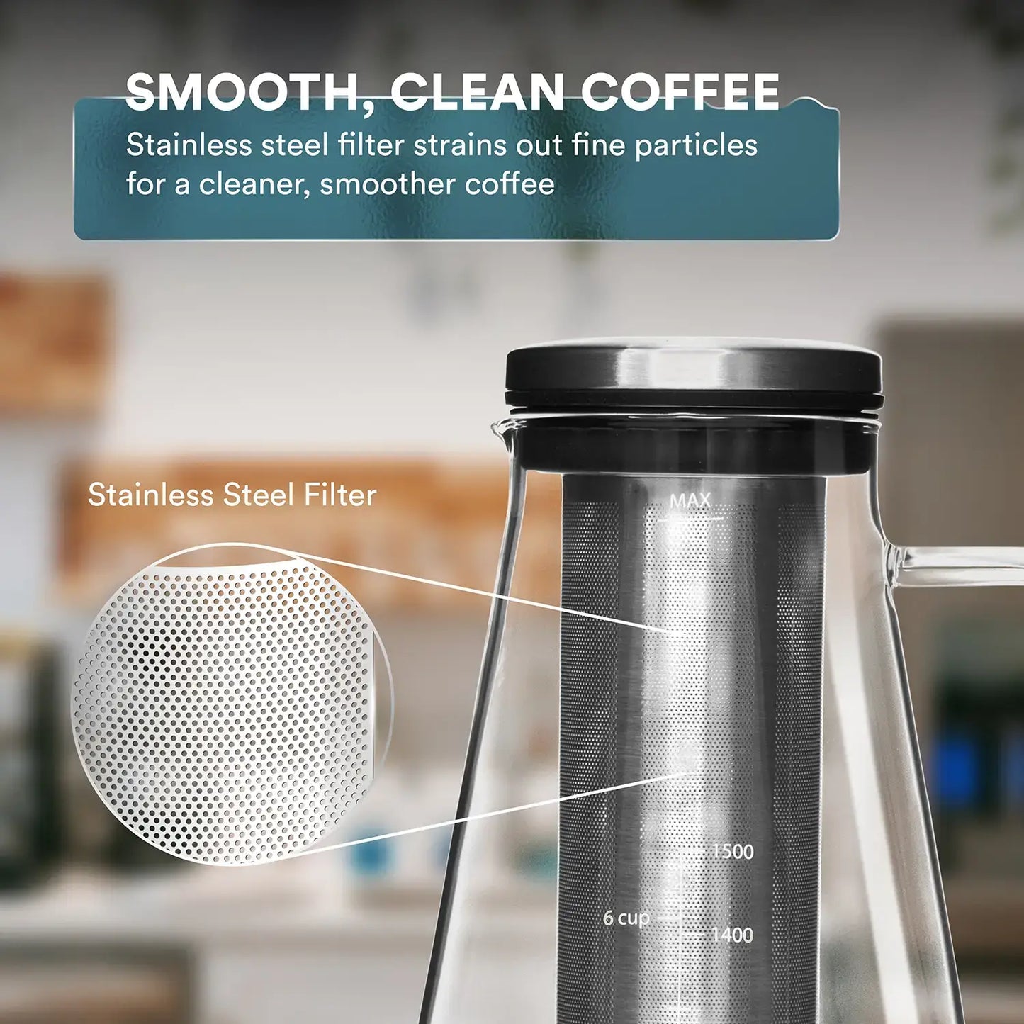 Airtight Borosilicate Cold Brew Iced Coffee Maker 1.5L/51oz