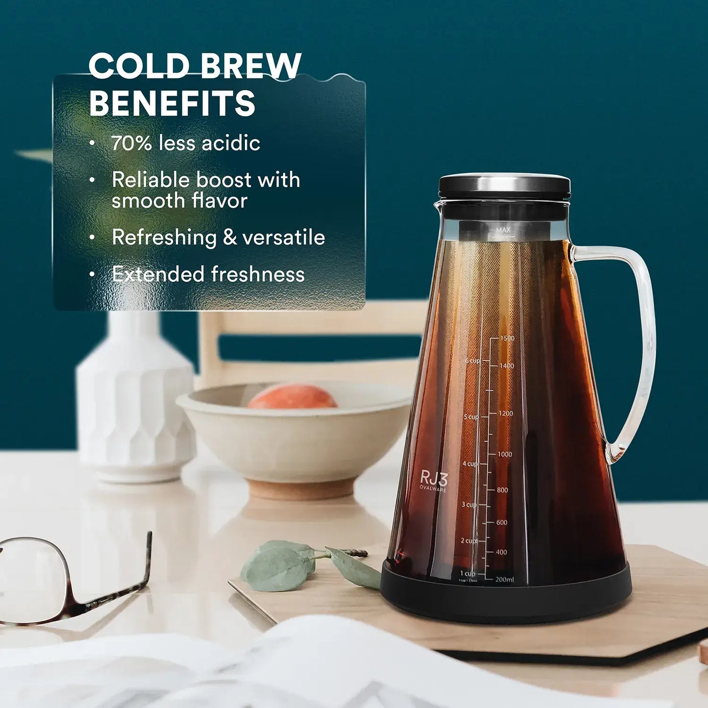 Airtight Borosilicate Cold Brew Iced Coffee Maker 1.5L/51oz