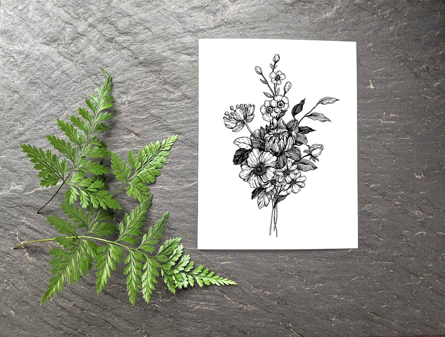 Black and White Floral Bouquet Card