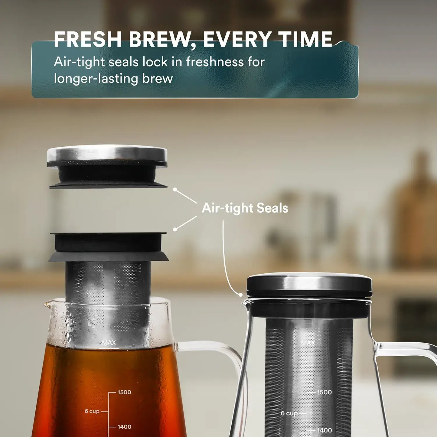 Airtight Borosilicate Cold Brew Iced Coffee Maker 1.5L/51oz