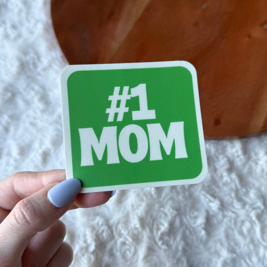 #1 Mom Green Text Sticker