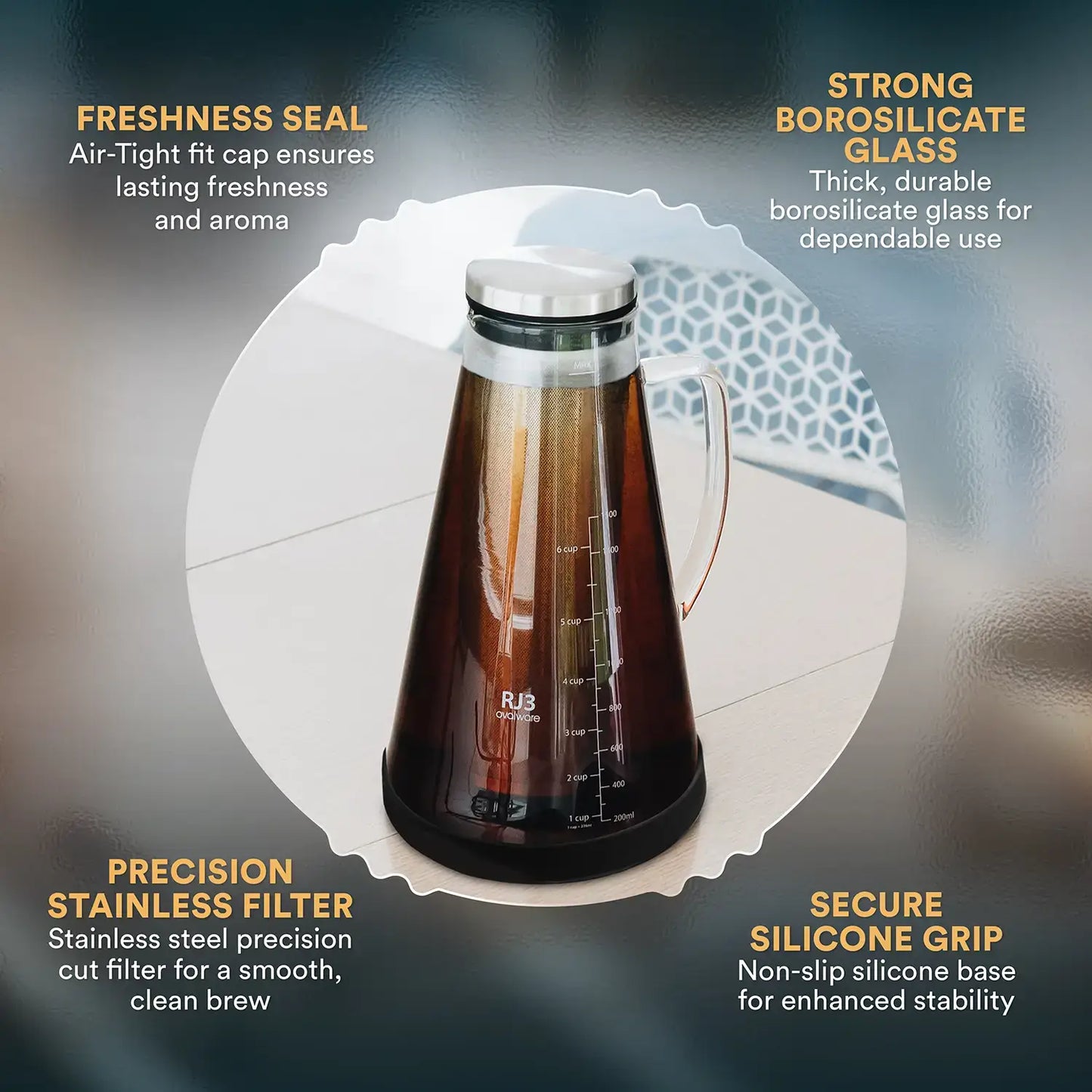 Airtight Borosilicate Cold Brew Iced Coffee Maker 1.5L/51oz