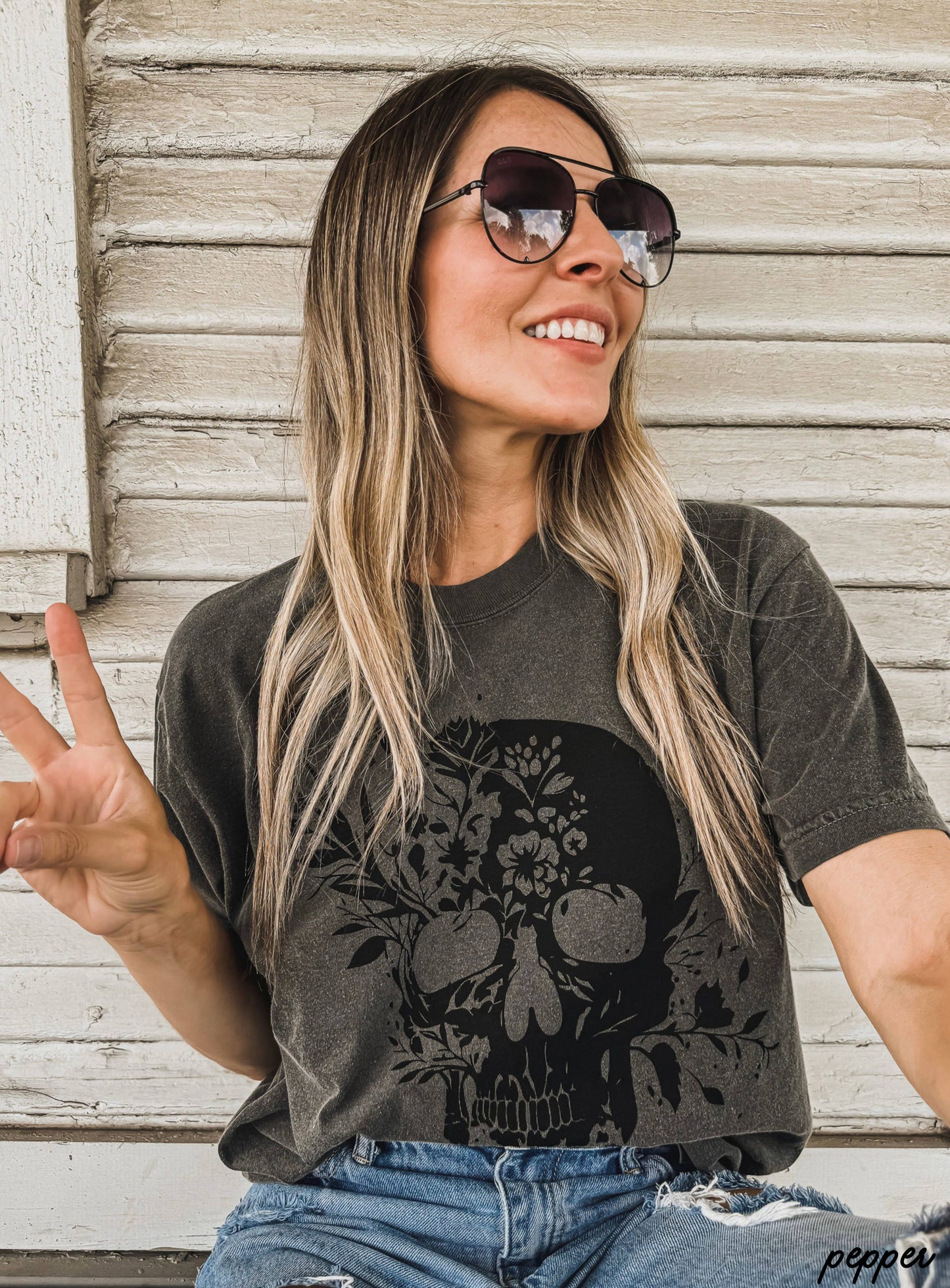 Floral Skull Tee Pepper
