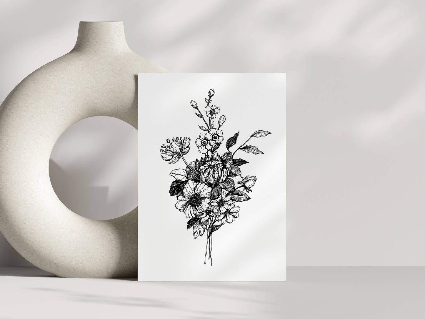 Black and White Floral Bouquet Card