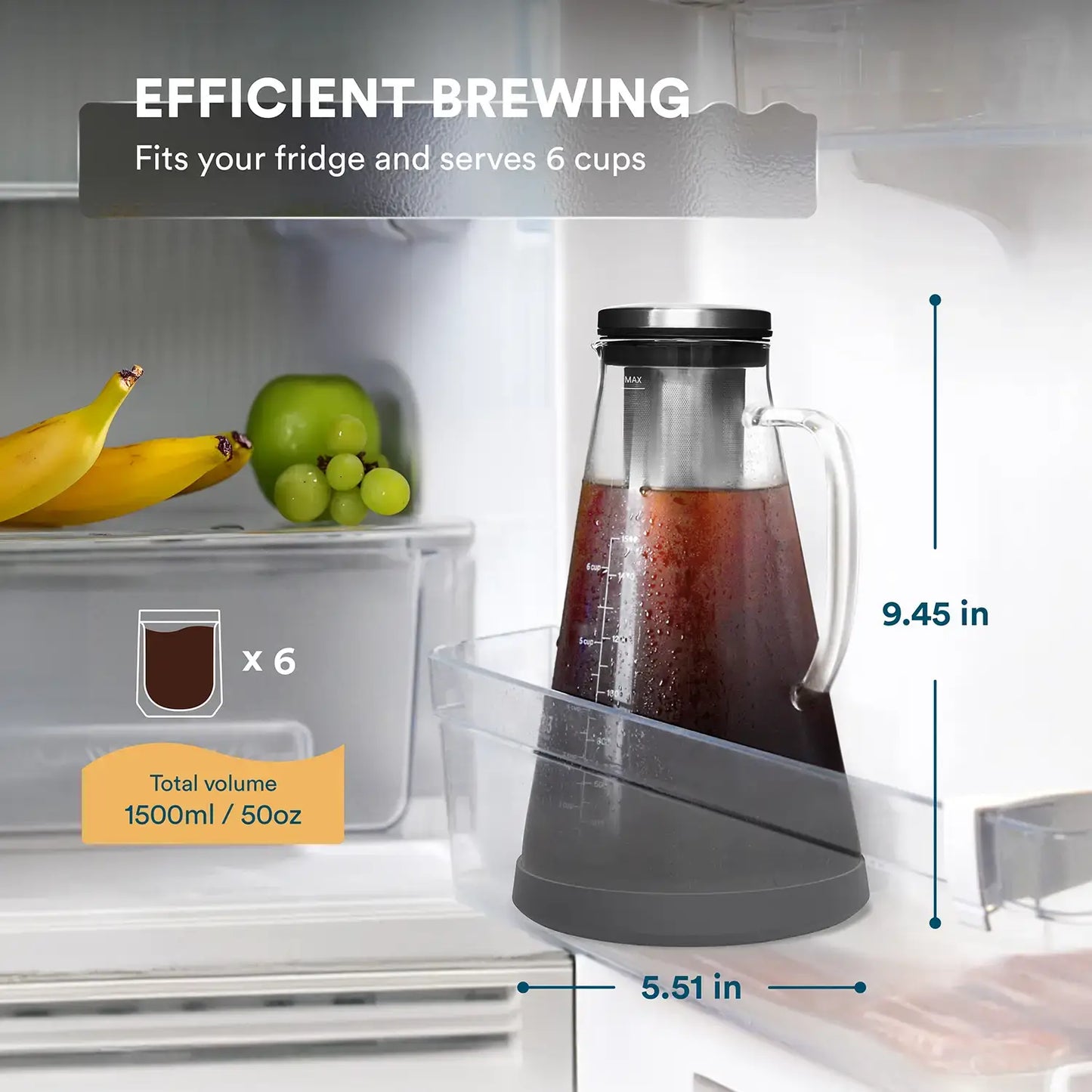 Airtight Borosilicate Cold Brew Iced Coffee Maker 1.5L/51oz
