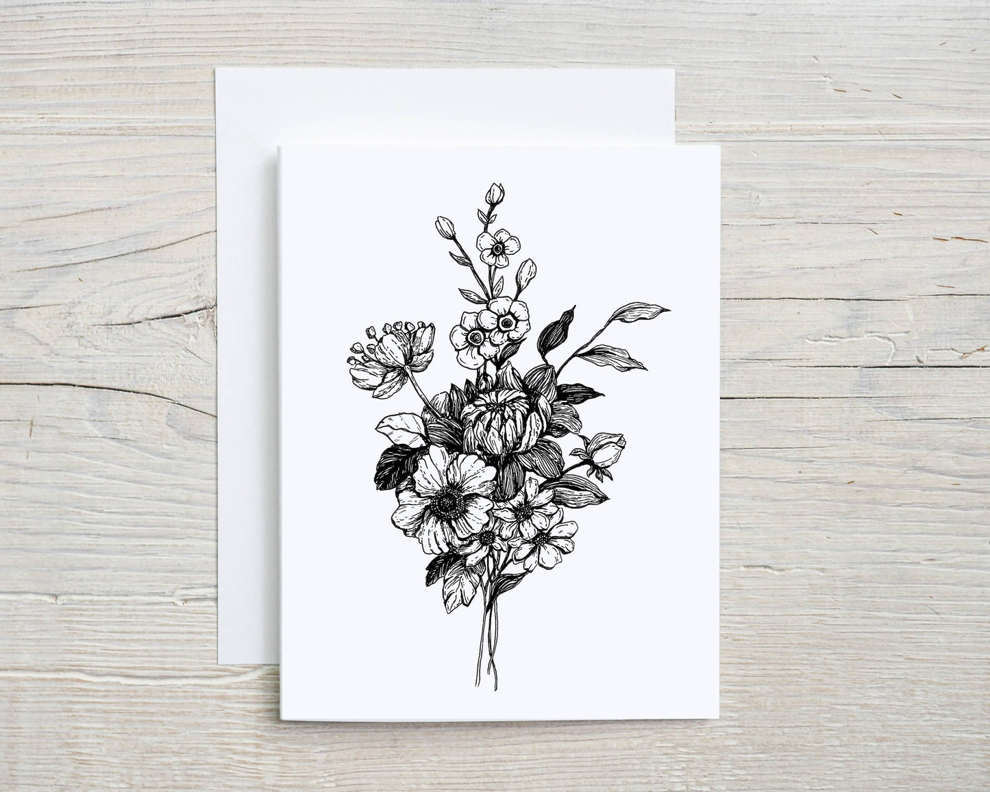 Black and White Floral Bouquet Card