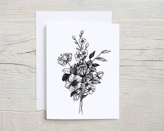 Black and White Floral Bouquet Card