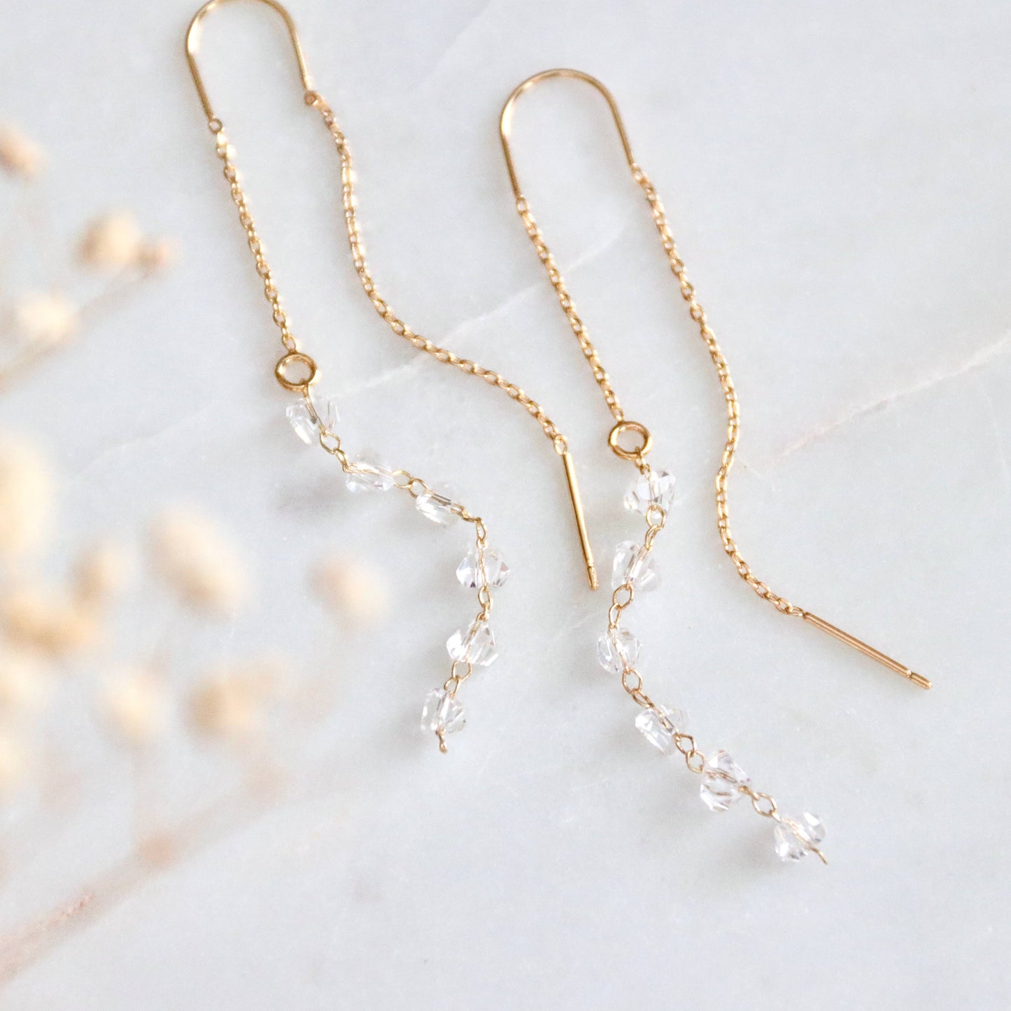 Mesa Blue - Crystal Nugget Chain Threader Earrings