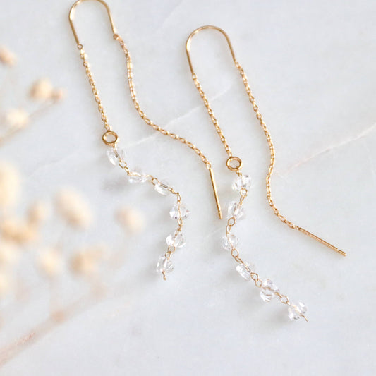 Mesa Blue - Crystal Nugget Chain Threader Earrings