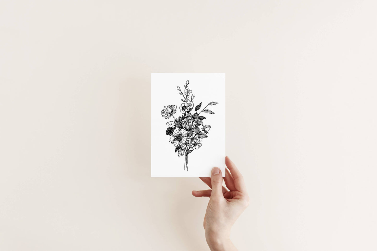 Black and White Floral Bouquet Card