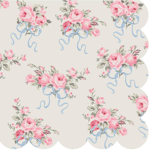 Party Cocktail Napkins | Bow Rose Bouquet with Scallop Edge