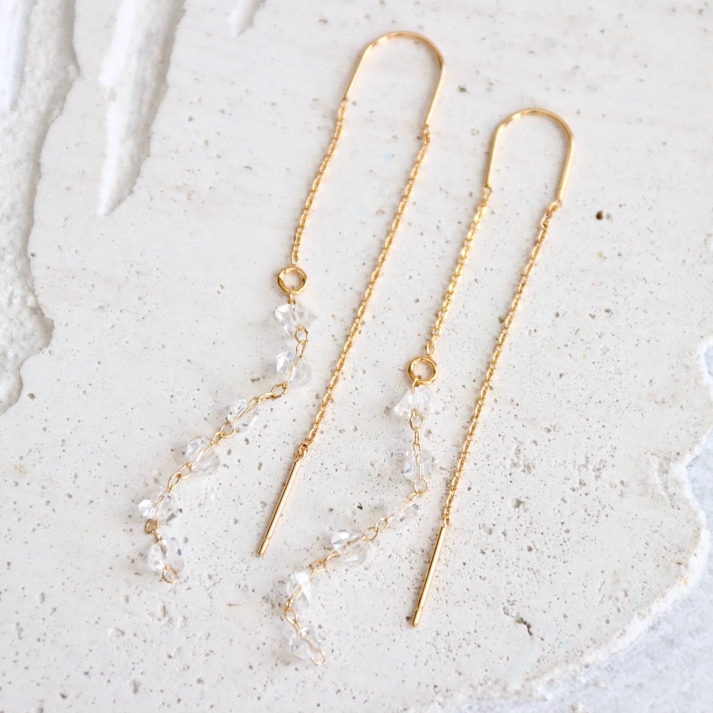 Mesa Blue - Crystal Nugget Chain Threader Earrings