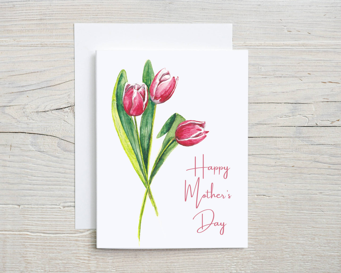 Mother's Day hand watercolor floral card, tulips for mom