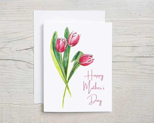 Mother's Day hand watercolor floral card, tulips for mom