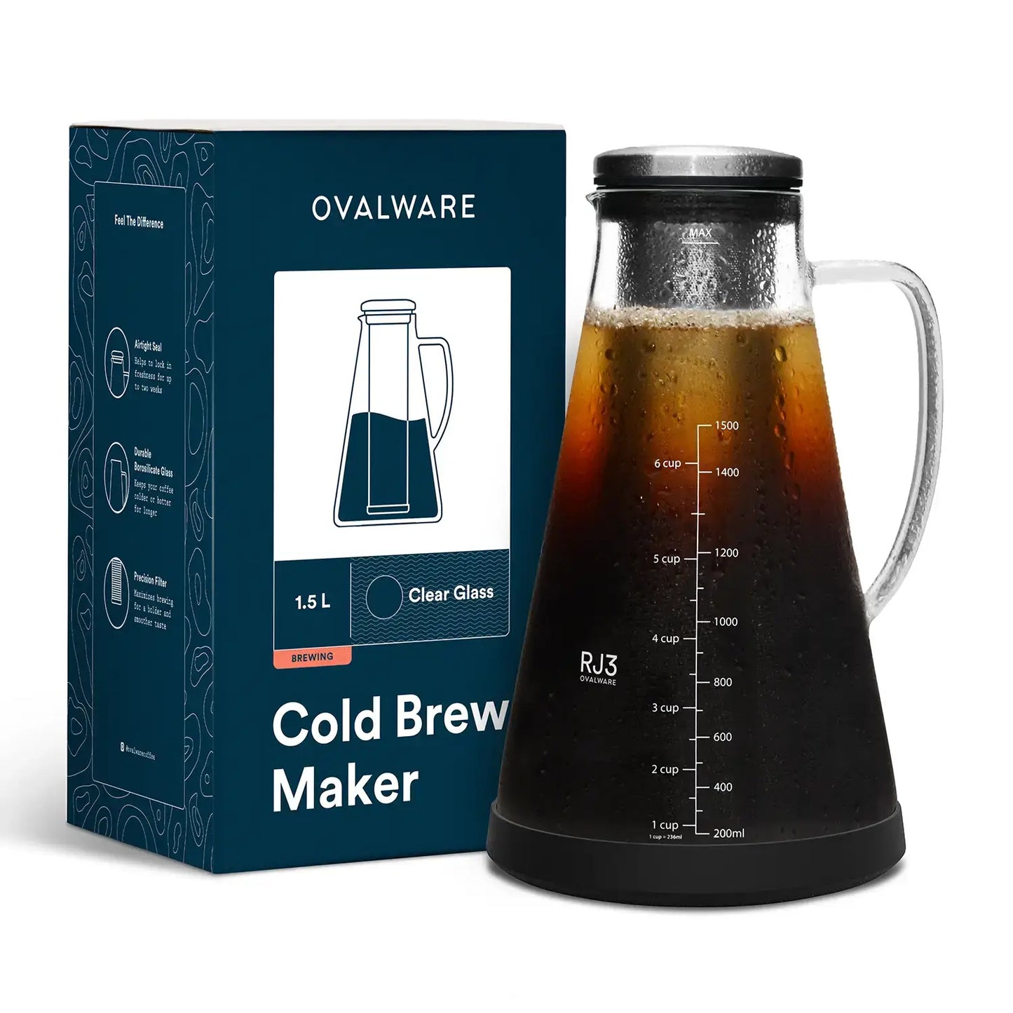 Airtight Borosilicate Cold Brew Iced Coffee Maker 1.5L/51oz