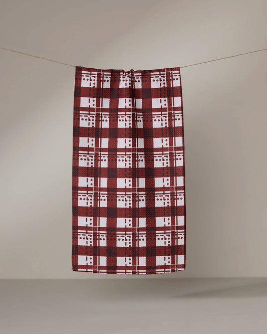 Cranberry Plaid Geometry Bar Towel